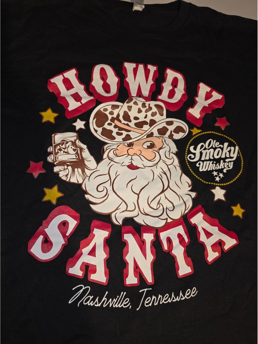 Women's Christmas HOWDY Santa t shirt. XXL BLACK